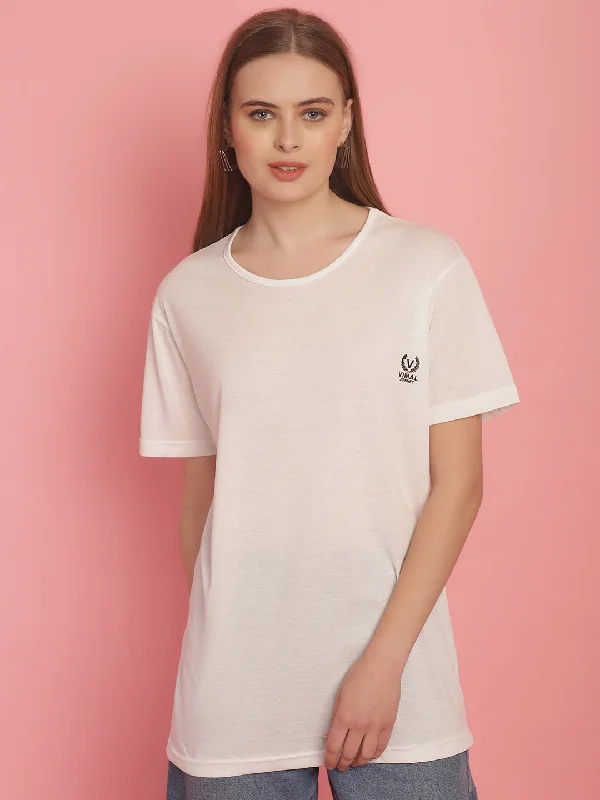 Vimal Jonney Round Neck Cotton Solid White T-Shirt for Women Satin Fabric Silk Fabric Chiffon Fabric Vimal Jonney Round Neck Cotton Solid White T-Shirt for Women Satin Fabric Silk Fabric Chiffon Fabric