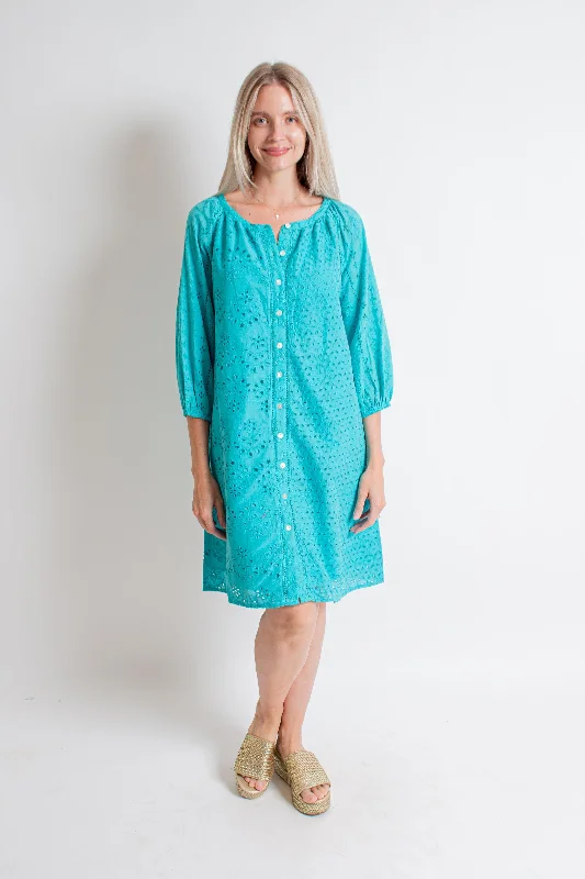 Turquoise Eyelet Midi Dress Stylish Animal Print Midi Dress