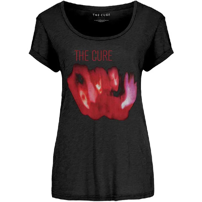 The Cure Ladies T-Shirt: Pornography (Scoop Neck) Beaded Sequined Faux Fur