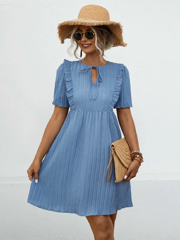 Tie Neck Short Sleeve Mini Dress Comfortable One-Shoulder Mini Dress