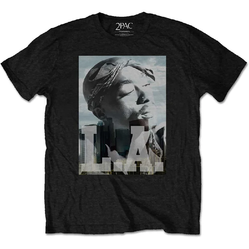 Tupac | Official Band T-Shirt | LA Skyline Print Jacquard Patchwork