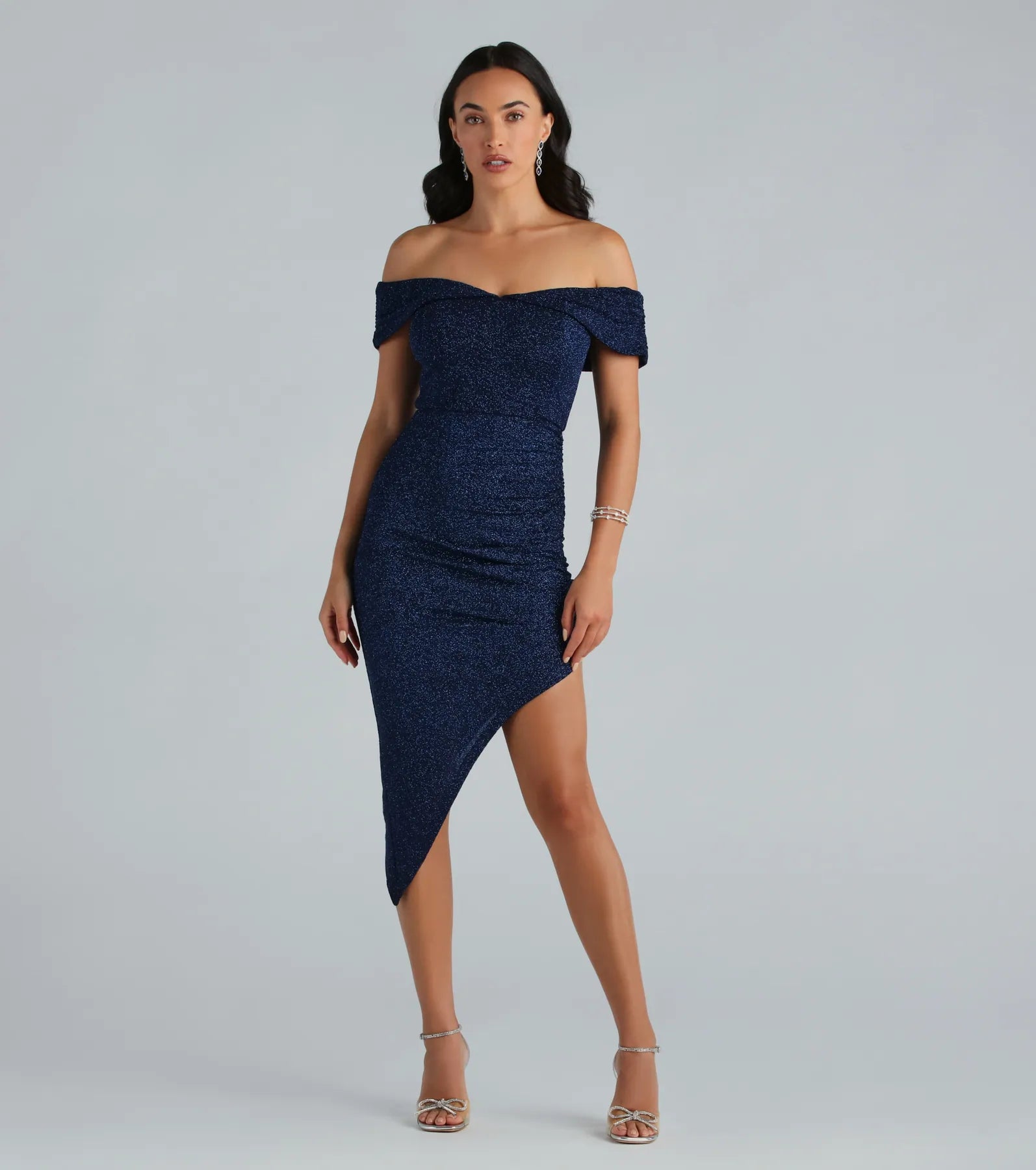 Unforgettable Glitter Off The Shoulder Midi Dress Fashionable Skater Midi Dress