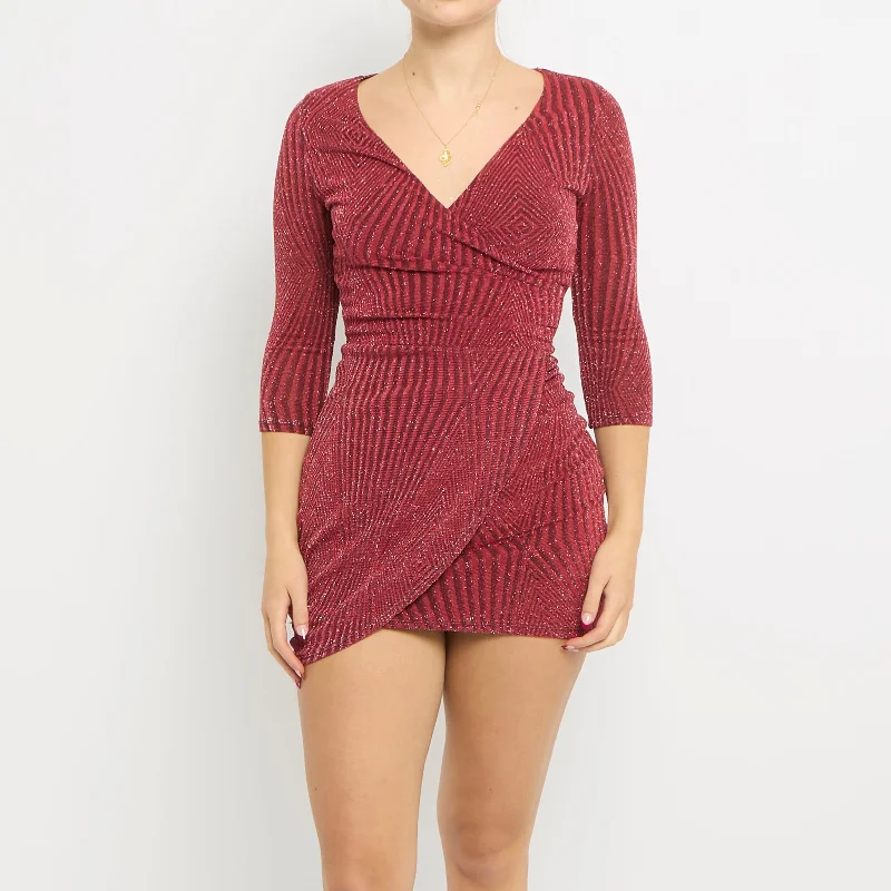 V-Neck Wrap Mini Dress - UK 6 Stylish Puff Sleeve Mini Dress