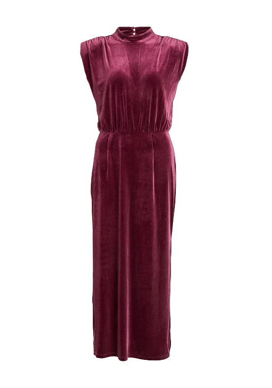 Vila Emily High Neck Velour Maxi Dress, Winter Bloom Cozy Ruffle Sleeve Maxi Dress