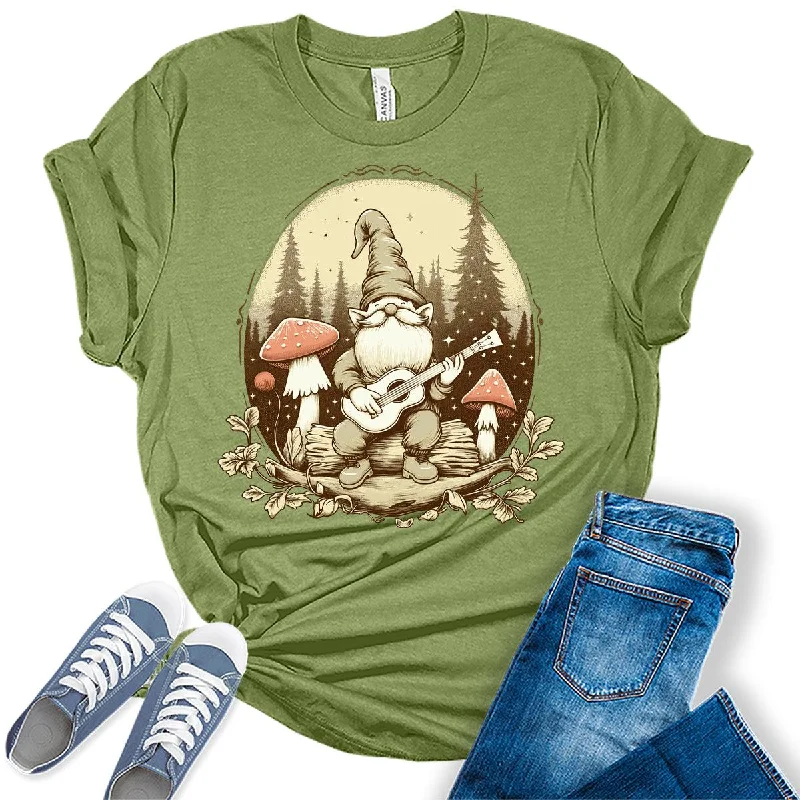 Women's Cottagecore Gnome Mushroom Fall Graphic Tees Denim Fabric Leather Fabric Suede Fabric