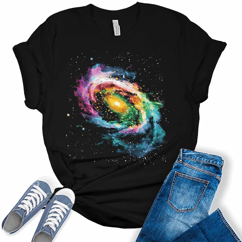 Womens Galaxy Outer Space Trendy Graphic Tees Jersey Fabric Tulle Fabric Batik Fabric