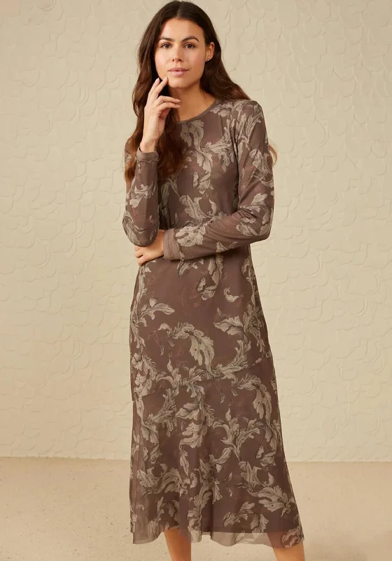 YAYA Historio Print Mesh Maxi Dress, Falcon Brown Dessin Chic Off-Shoulder Maxi Dress YAYA Historio Print Mesh Maxi Dress, Falcon Brown Dessin Chic Off-Shoulder Maxi Dress
