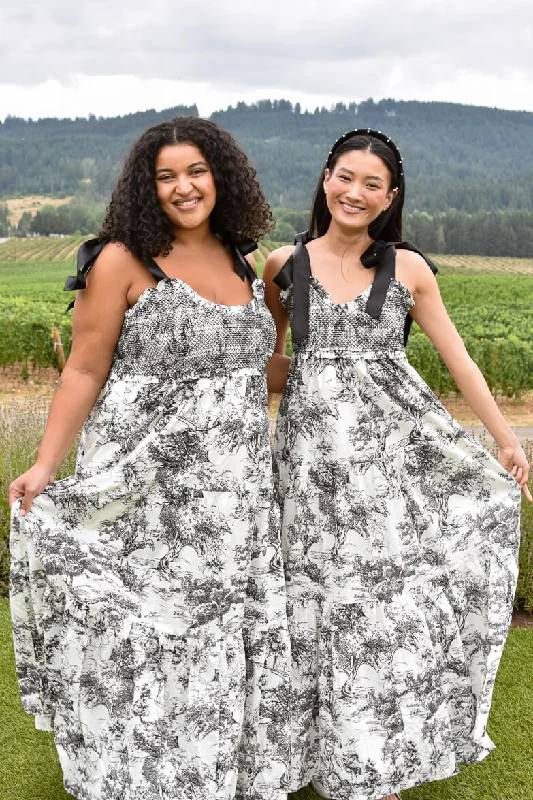 Beatrice Black and White Toile Maxi Dress Classic Black Maxi Dress