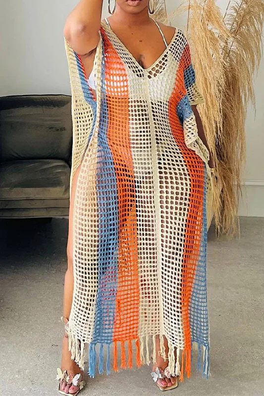Color Block Crochet Cutout Beachy Side Slit Tassel Maxi Dress Trendy Off-Shoulder Ruffle Maxi Dress Color Block Crochet Cutout Beachy Side Slit Tassel Maxi Dress Trendy Off-Shoulder Ruffle Maxi Dress
