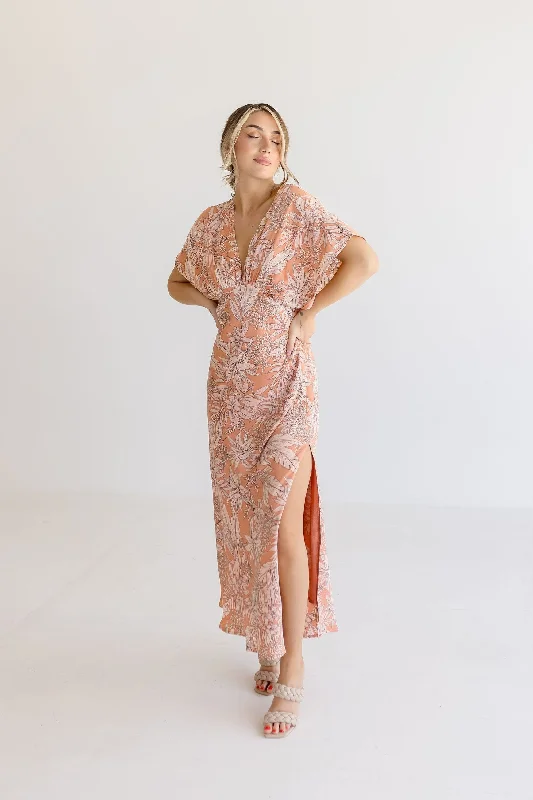 Paloma Kimono Sleeve Floral Print Maxi Dress Orange Elegant Lace Maxi Dress