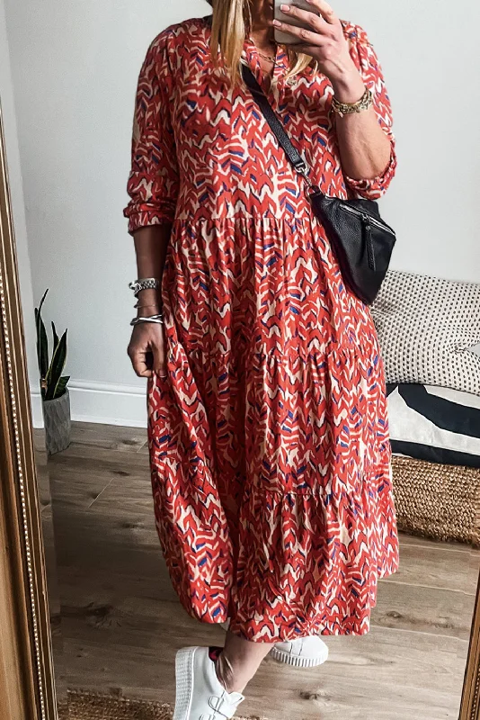 Red Plus Size Abstract Print Notch V Neck High Waist Maxi Dress Cozy Knitted Maxi Dress Red Plus Size Abstract Print Notch V Neck High Waist Maxi Dress Cozy Knitted Maxi Dress