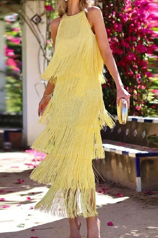 Solid Color Kitsch Tiered Tassel Round Neck Maxi Dress Elegant Sleeveless Maxi Dress Solid Color Kitsch Tiered Tassel Round Neck Maxi Dress Elegant Sleeveless Maxi Dress