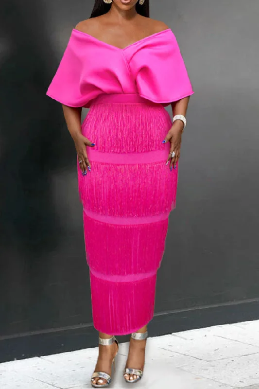Solid Color Party Tassel Maxi Dress Elegant Maxi Dress with Drapes