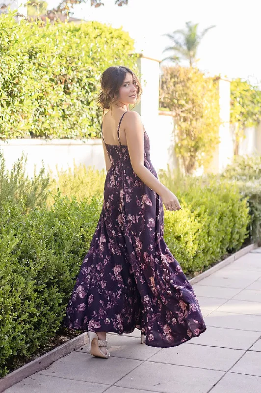 Tara Sleeveless Floral Print Maxi Dress Brown Elegant Lace-Up Maxi Dress