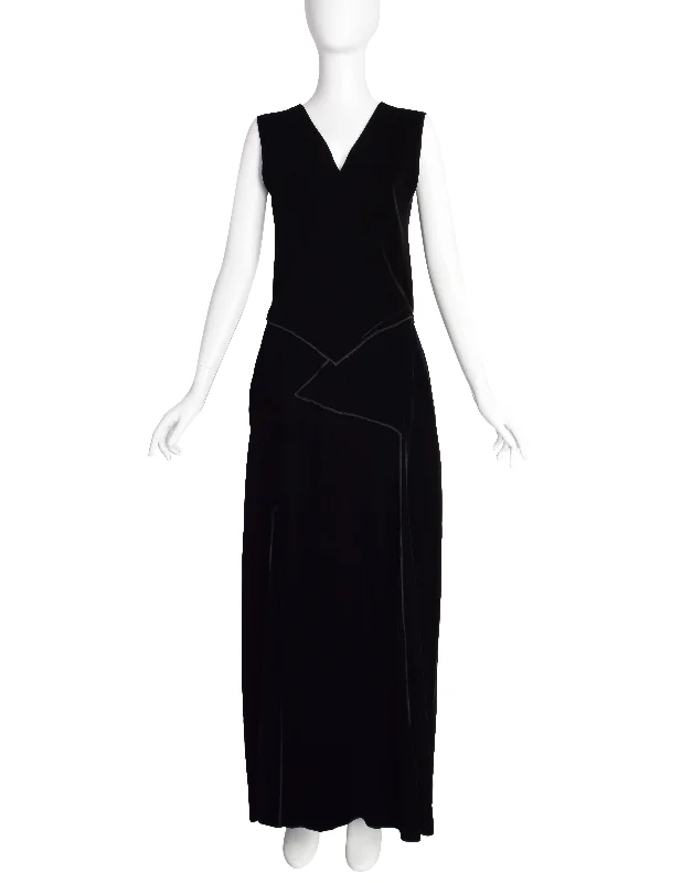 Donna Karan Vintage 1990s Surplice Paneled Black Velvet Maxi Dress Cozy Maxi Dress with Slit Donna Karan Vintage 1990s Surplice Paneled Black Velvet Maxi Dress Cozy Maxi Dress with Slit
