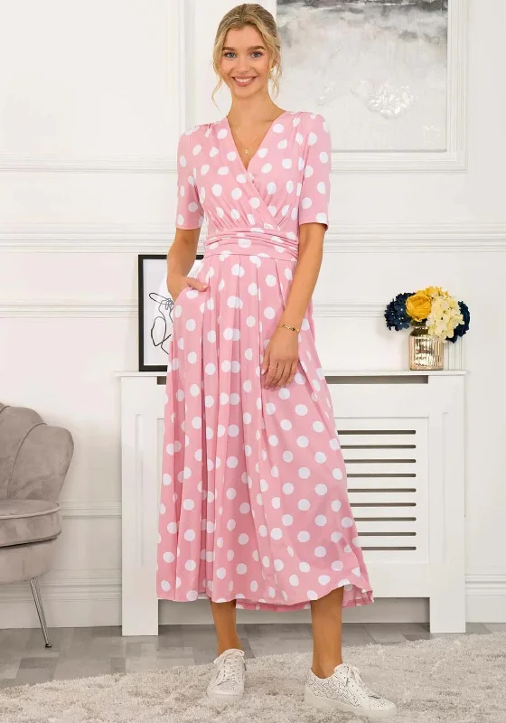 Jolie Moi Odelia Polka Dot Print Maxi Dress, Light Pink Fashionable Sleeveless Maxi Dress