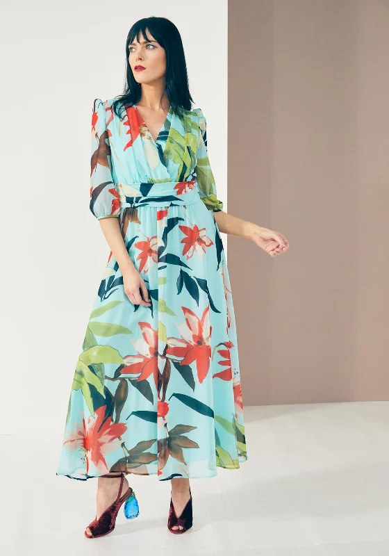 Kate Cooper Tropical Floral Chiffon Maxi Dress, Turquoise Multi Trendy Floral Print Maxi Dress Kate Cooper Tropical Floral Chiffon Maxi Dress, Turquoise Multi Trendy Floral Print Maxi Dress