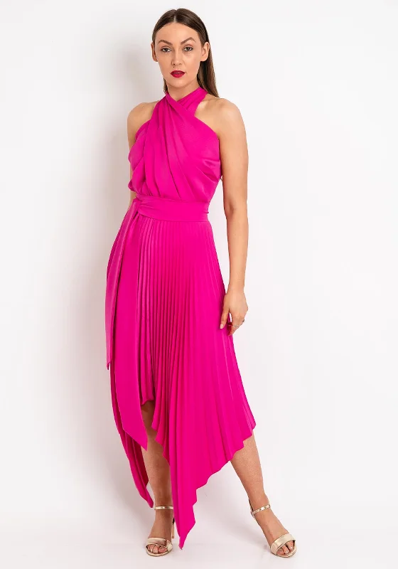 Kevan Jon Vienna Halter Neck Maxi Dress, Bright Pink Stylish One-Shoulder Maxi Dress Kevan Jon Vienna Halter Neck Maxi Dress, Bright Pink Stylish One-Shoulder Maxi Dress