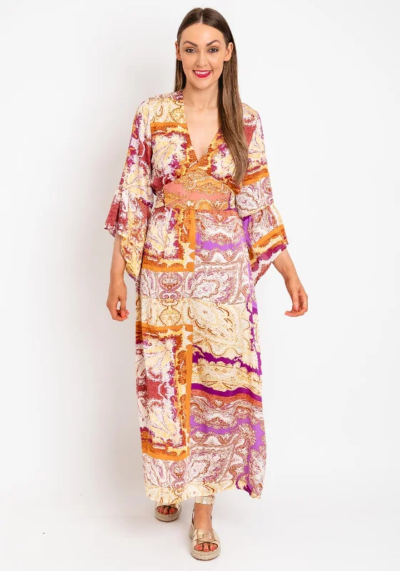Serafina Collection Satin Damask Print Tie Maxi Dress, Gold Multi Comfortable Plunging Neckline Maxi Dress Serafina Collection Satin Damask Print Tie Maxi Dress, Gold Multi Comfortable Plunging Neckline Maxi Dress