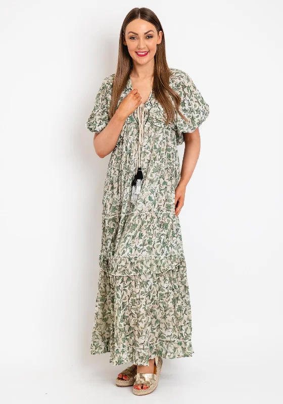 Serafina Collection Sequence Leaf Print Maxi Dress, Green Stylish Long Sleeve Maxi Dress Serafina Collection Sequence Leaf Print Maxi Dress, Green Stylish Long Sleeve Maxi Dress