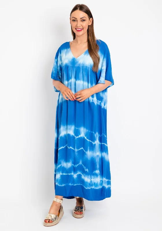 Serafina Collection One Size Tie Dye Maxi Dress, Blue Fashionable Off-Shoulder Maxi Dress Serafina Collection One Size Tie Dye Maxi Dress, Blue Fashionable Off-Shoulder Maxi Dress