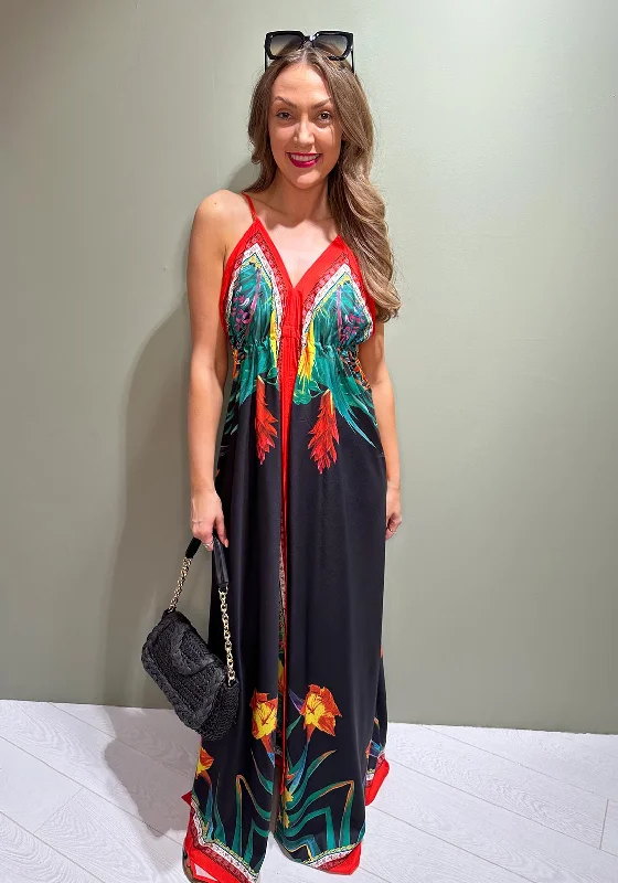 The Serafina Collection Tropical Print Maxi Dress, Black Multi Comfortable Long-Sleeve Maxi Dress The Serafina Collection Tropical Print Maxi Dress, Black Multi Comfortable Long-Sleeve Maxi Dress
