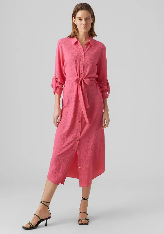 Vero Moda Cate Shirt Maxi Dress, Fuchsia Elegant Silk Maxi Dress