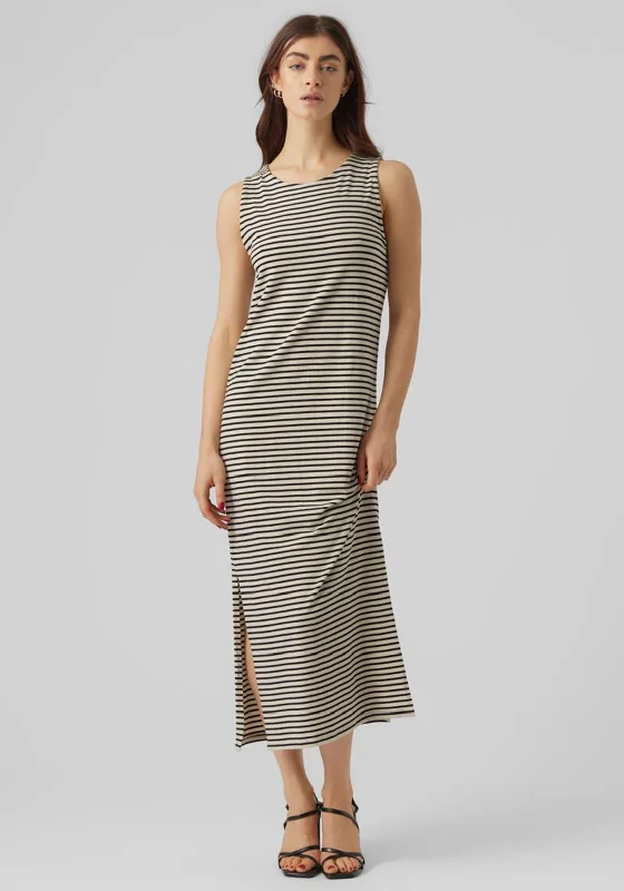Vero Moda Fiona Strip Print Maxi Dress, Ibiza Black & Birch Comfortable Ruffle Maxi Dress Vero Moda Fiona Strip Print Maxi Dress, Ibiza Black & Birch Comfortable Ruffle Maxi Dress