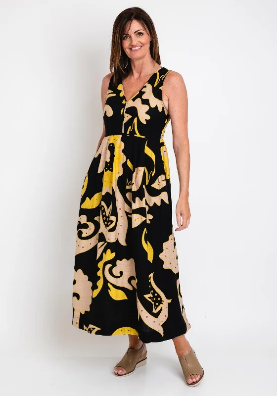 White Stuff Gigi Print Linen Blend Maxi Dress, Black & Yellow Fashionable Halter Neck Maxi Dress White Stuff Gigi Print Linen Blend Maxi Dress, Black & Yellow Fashionable Halter Neck Maxi Dress