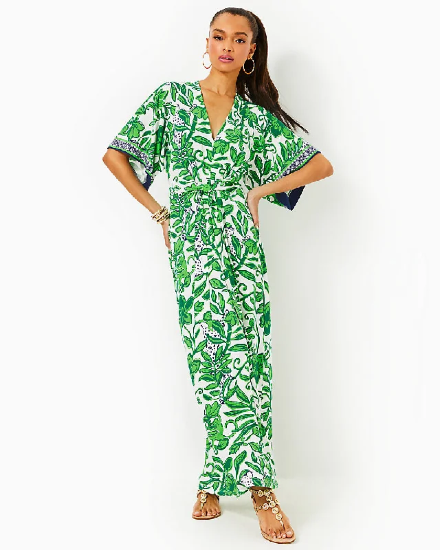 Wisteria Elbow Sleeve V Neck Maxi Dress Trendy Short Sleeve Maxi Dress