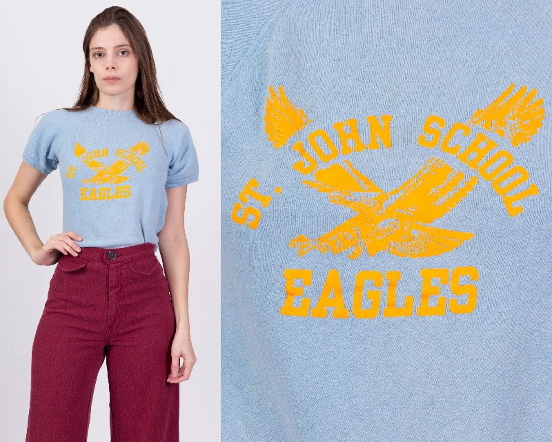 70s Raglan Sleeve School Mascot Sweatshirt Top - Small Hoodie with Crew Neck Simple Timeless 70s Raglan Sleeve School Mascot Sweatshirt Top - Small Hoodie with Crew Neck Simple Timeless