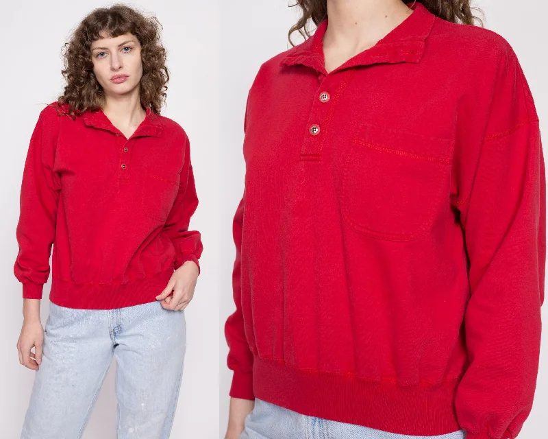 90s Lizwear Red Cropped Collared Sweatshirt - Medium Hoodie with Frayed Bohemian Relaxed 90s Lizwear Red Cropped Collared Sweatshirt - Medium Hoodie with Frayed Bohemian Relaxed