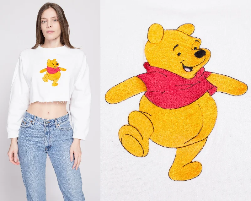 90s Winnie The Pooh Crop Top Sweatshirt - Extra Large Hoodie with Hem Frayed Vintage Worn 90s Winnie The Pooh Crop Top Sweatshirt - Extra Large Hoodie with Hem Frayed Vintage Worn