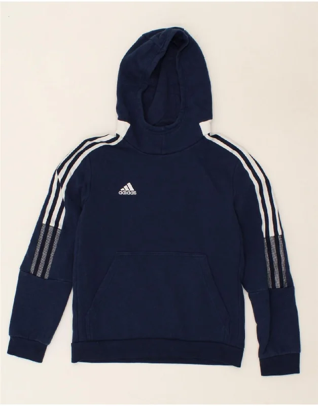 ADIDAS Boys Hoodie Jumper 11-12 Years Navy Blue Cotton Hoodie with Hood Adjustable Protection ADIDAS Boys Hoodie Jumper 11-12 Years Navy Blue Cotton Hoodie with Hood Adjustable Protection