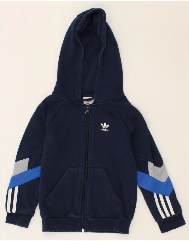ADIDAS Boys Zip Hoodie Sweater 5-6 Years Navy Blue Colourblock Cotton Hoodie with Illustration Artistic Creative ADIDAS Boys Zip Hoodie Sweater 5-6 Years Navy Blue Colourblock Cotton Hoodie with Illustration Artistic Creative