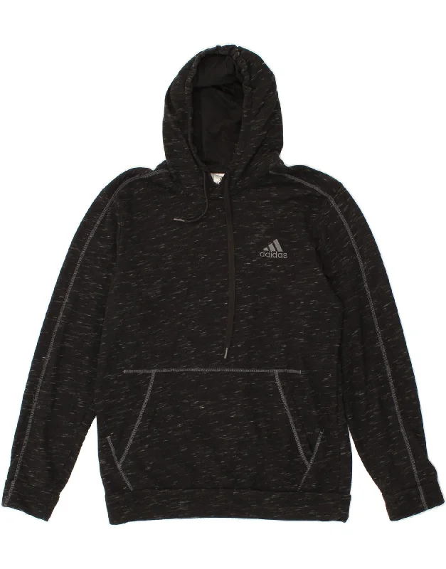 ADIDAS Mens Hoodie Jumper Medium Black Flecked Cotton Hoodie with Hem Detail Decorative Unique ADIDAS Mens Hoodie Jumper Medium Black Flecked Cotton Hoodie with Hem Detail Decorative Unique