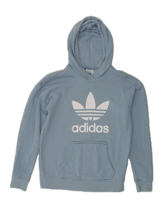 ADIDAS Womens Oversized Graphic Hoodie Jumper UK 4 XS Blue Cotton Hoodie with Typography Text Message ADIDAS Womens Oversized Graphic Hoodie Jumper UK 4 XS Blue Cotton Hoodie with Typography Text Message
