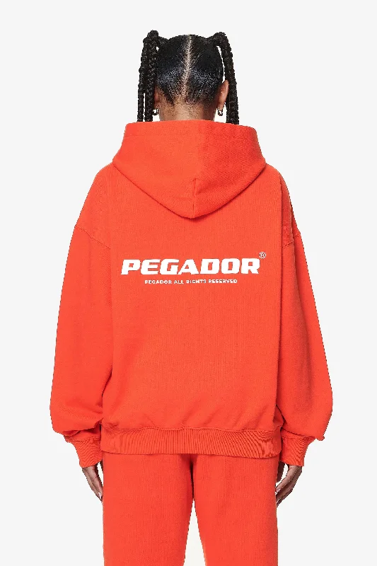 Atna Logo Oversized Hoodie Washed Signal Red Hoodie with Hem Patch Decorative Personalized Atna Logo Oversized Hoodie Washed Signal Red Hoodie with Hem Patch Decorative Personalized