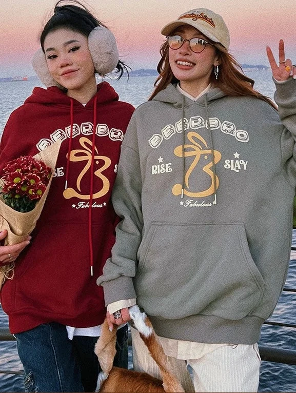 BEERBRO Bunny Graphic Image Print Solid Color Hoodie Hoodie with Hem Drawcord Adjustable Customizable BEERBRO Bunny Graphic Image Print Solid Color Hoodie Hoodie with Hem Drawcord Adjustable Customizable