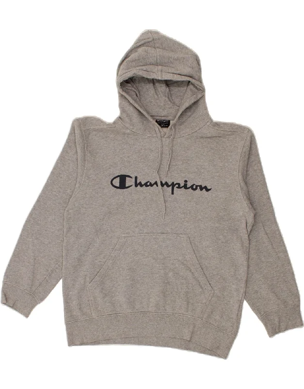 CHAMPION Mens Graphic Hoodie Jumper Medium Grey Cotton Hoodie with Ribbed Neckline Snug Warm CHAMPION Mens Graphic Hoodie Jumper Medium Grey Cotton Hoodie with Ribbed Neckline Snug Warm