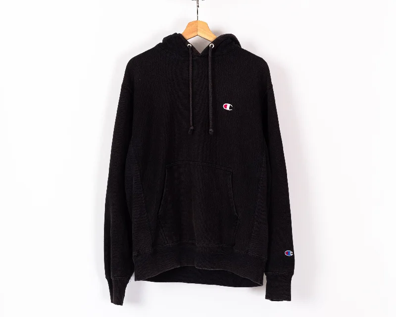 Champion Reverse Weave Faded Black Hoodie - Men's Medium, Women's Large Hoodie with Cropped Fit Short Trendy Champion Reverse Weave Faded Black Hoodie - Men's Medium, Women's Large Hoodie with Cropped Fit Short Trendy