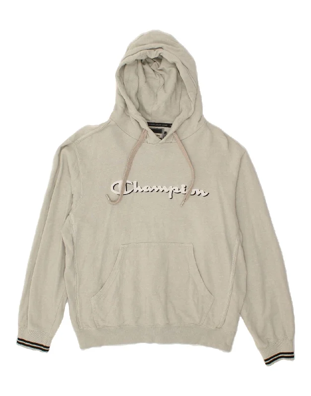 CHAMPION Womens Graphic Hoodie Jumper UK 16 Large Grey Cotton Hoodie with Slit Hem Functional Movement CHAMPION Womens Graphic Hoodie Jumper UK 16 Large Grey Cotton Hoodie with Slit Hem Functional Movement