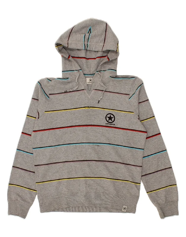 CONVERSE Mens Hoodie Jumper Medium Grey Striped Cotton Hoodie with Batwing Sleeves Loose Dramatic CONVERSE Mens Hoodie Jumper Medium Grey Striped Cotton Hoodie with Batwing Sleeves Loose Dramatic