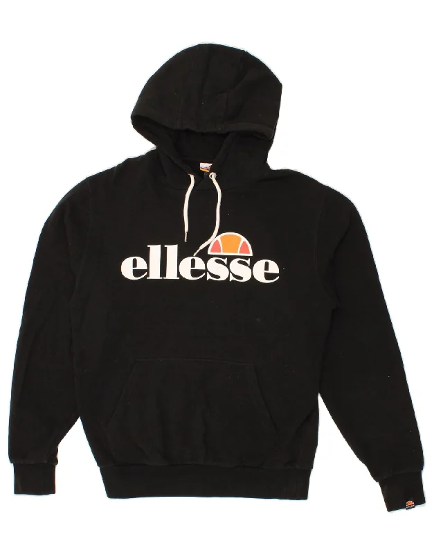ELLESSE Mens Graphic Hoodie Jumper Medium Black Cotton Hoodie with Monochrome Minimalist Simple ELLESSE Mens Graphic Hoodie Jumper Medium Black Cotton Hoodie with Monochrome Minimalist Simple