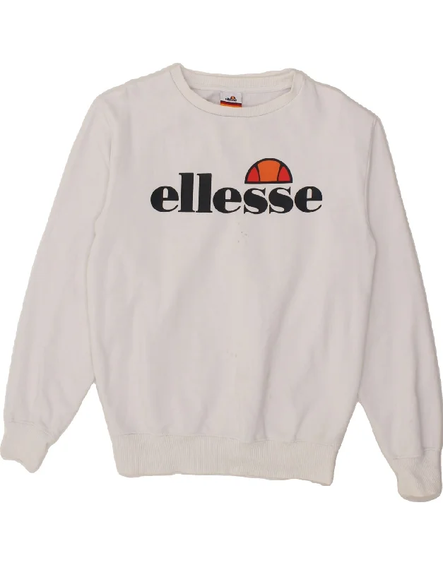 ELLESSE Womens Graphic Sweatshirt Jumper UK 10 Small White Cotton Hoodie with Batwing Sleeves Loose Dramatic ELLESSE Womens Graphic Sweatshirt Jumper UK 10 Small White Cotton Hoodie with Batwing Sleeves Loose Dramatic