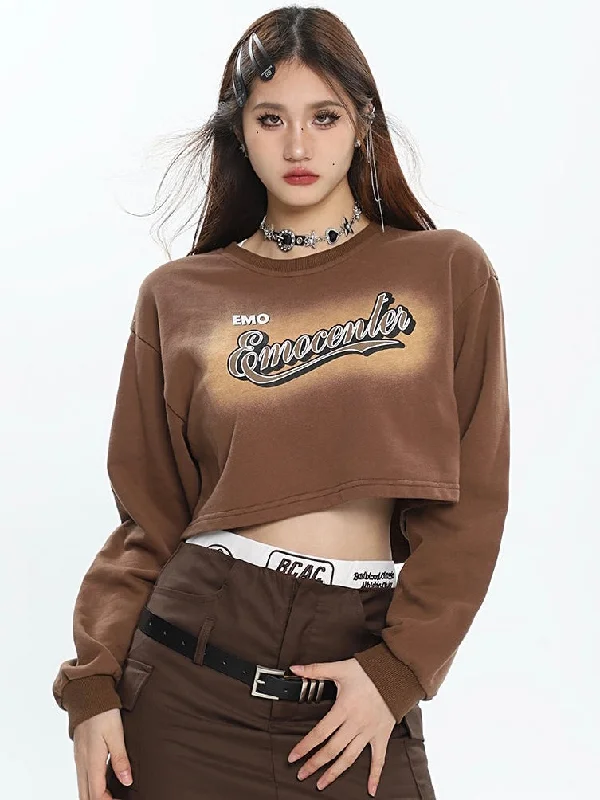 EMO Emocenter Graphic Letter Print Solid Color Long Sleeve Cropped Sweatshirt Hoodie with Toggle Buttons Decorative Unique EMO Emocenter Graphic Letter Print Solid Color Long Sleeve Cropped Sweatshirt Hoodie with Toggle Buttons Decorative Unique