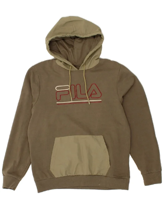 FILA Mens Graphic Hoodie Jumper Medium Khaki Cotton Hoodie with Hem Ribbing Snug Secure FILA Mens Graphic Hoodie Jumper Medium Khaki Cotton Hoodie with Hem Ribbing Snug Secure
