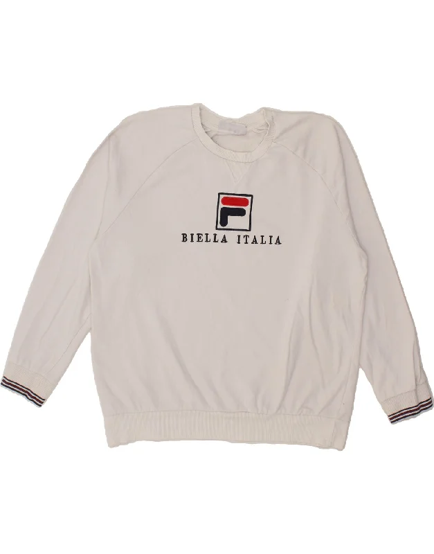FILA Mens Graphic Sweatshirt Jumper Large White Cotton Hoodie with Hem Lace Feminine Delicate FILA Mens Graphic Sweatshirt Jumper Large White Cotton Hoodie with Hem Lace Feminine Delicate
