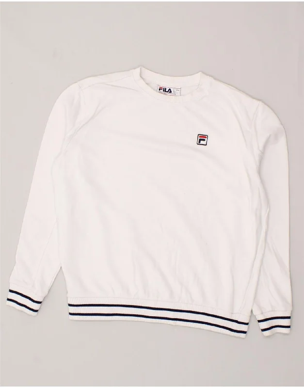 FILA Mens Sweatshirt Jumper Large White Cotton Hoodie with Hem Embroidery Detailed Premium FILA Mens Sweatshirt Jumper Large White Cotton Hoodie with Hem Embroidery Detailed Premium