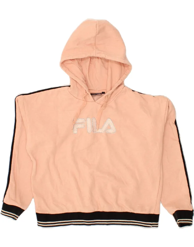 FILA Womens Graphic Hoodie Jumper UK 14 Medium Pink Cotton Hoodie with Elastic Waist Stretchable Comfortable FILA Womens Graphic Hoodie Jumper UK 14 Medium Pink Cotton Hoodie with Elastic Waist Stretchable Comfortable